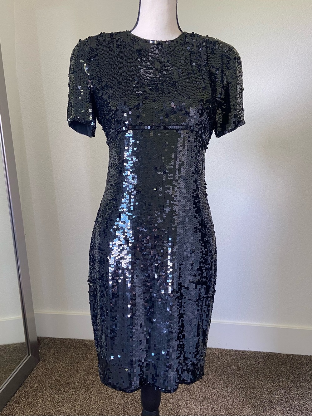 Vintage Silk Oleg Cassini Black Tie Fully Sequin Mini Dress Size 4